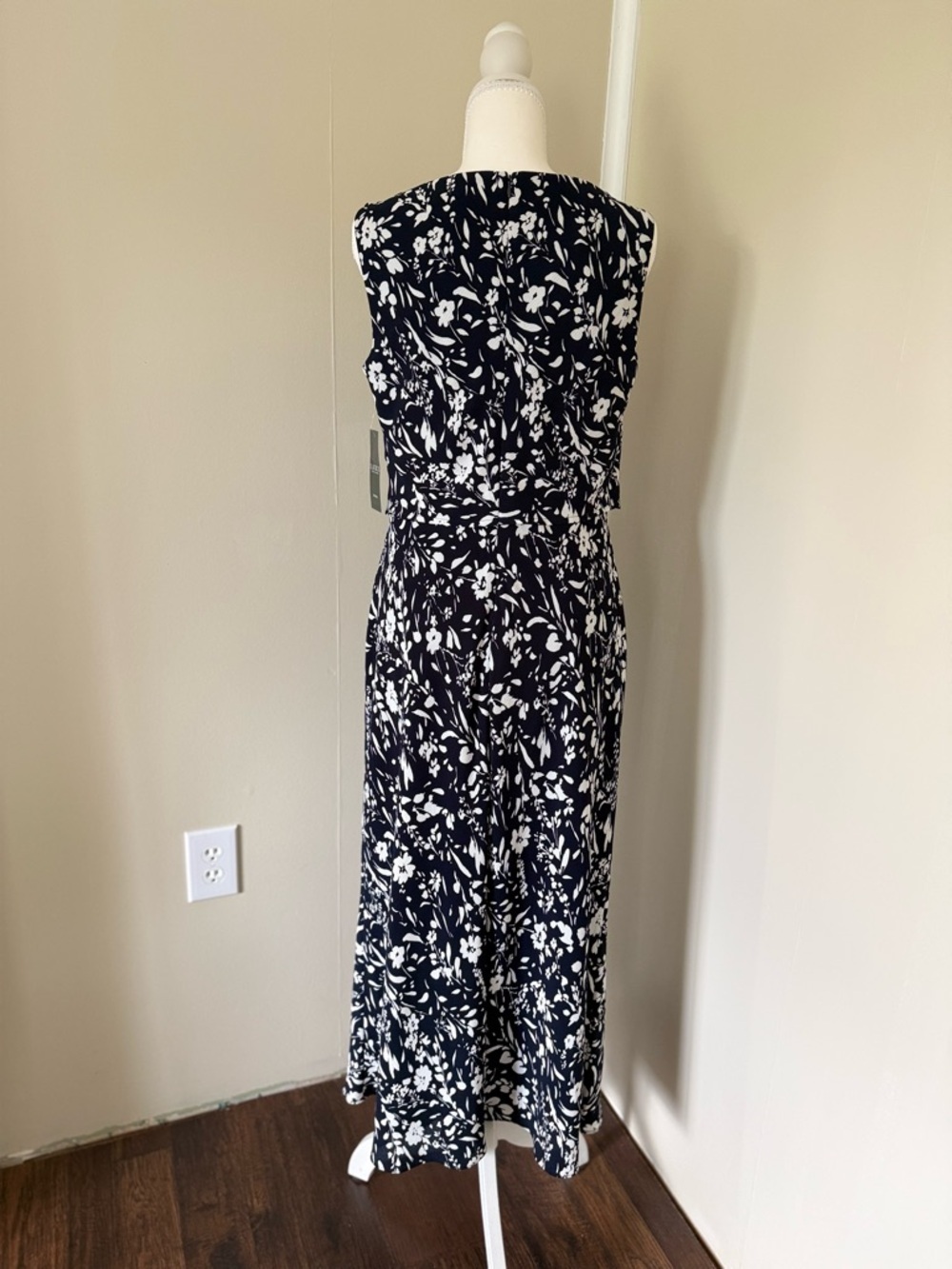 NWT Lauren Ralph Lauren Sleeveless Navy & White Floral Midi Maxi Dress Sundress - Picture 3 of 10